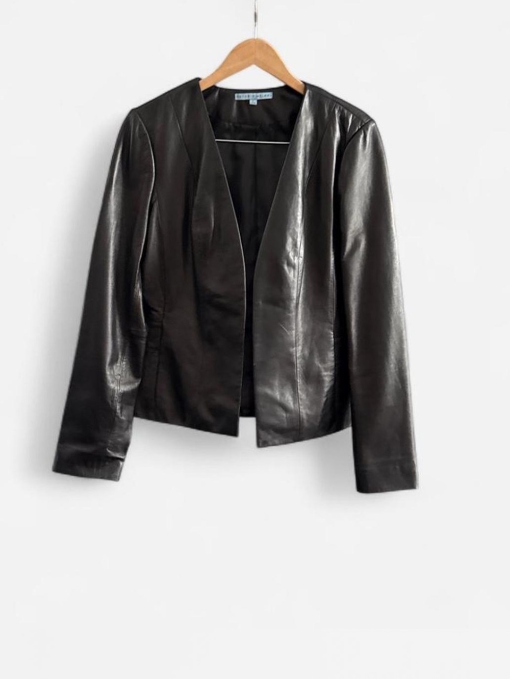 ANTONIO MELANI Black Faux Leather Open-Front Jacket